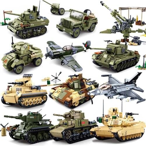 Airplane Plane Bomber Model Construction Toys Military Panzer Tank WW2 Aircraft Army Truck Armored Car Building Blocks For Kids
