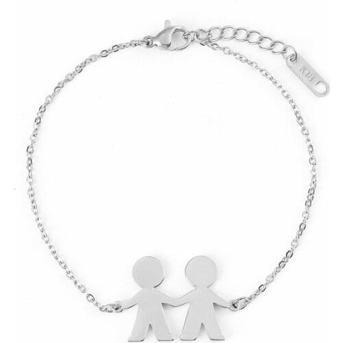 Trendy Personalized Two Cartoon People Custom Name Bracelets Three Colors Stainless Steel Name Unisex Bracelets Charm Jewelry