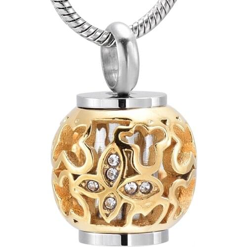 Fashion Jewelry Hollow Butterfly Crystal Urn Cremation Necklace Memorial Stainless Steel Pendants For Ashes Holder Jewelry