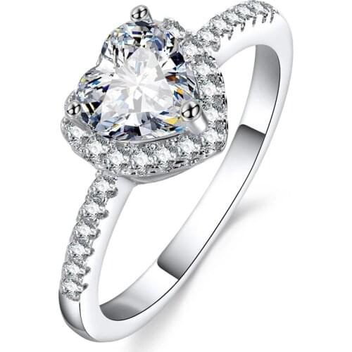 Fashion Women Rings Crystal Heart Shaped Wedding Rings Bridal Engagement Bands Charms Shine Valentine Day Gift Lady Accessories