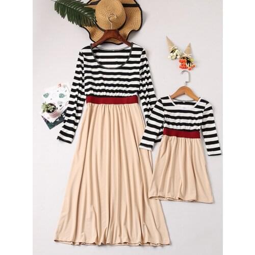Mommy and me Family Matching Mother Daughter Dresses Clothes Striped Mom Daughter Dress Kids Parent Child Outfits Look