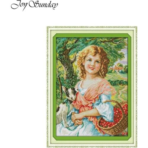 Counted Cross Stitch Kits Embroidery Set Picking Fruit Girl Printed Patterns 11CT 14CT White Cloth DIY Handmake Needlework Sets