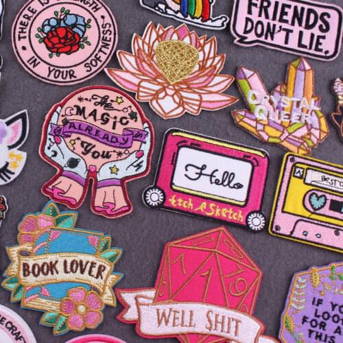 Crystal Stripes Patch Cartoon Badges Embroidered Patches For Clothes Flower Clothing Applique Patch Iron on Patches on Clothes