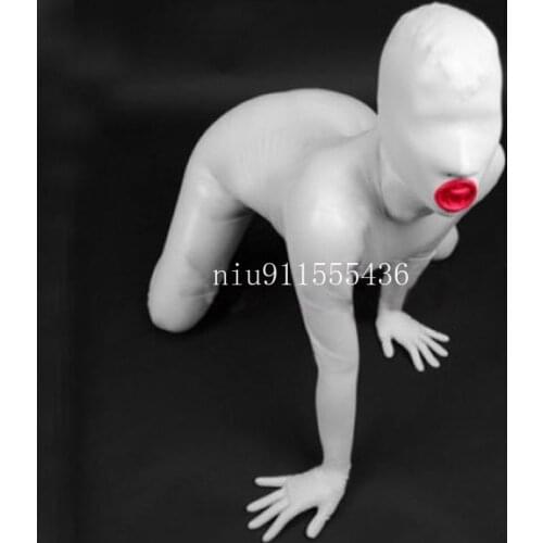 NEW Sexy Exotic Lingerie Women Full Body Catsuit Women Suits with hood mouth&vaginal Anal condom with gloves&socks back zippers