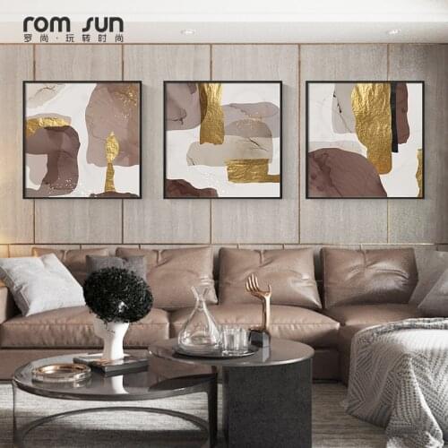 New Abstract Style Canvas Painting Golden Bar with Brown Shadow Poster Wall Pictures for Living Room Color Combination Painting