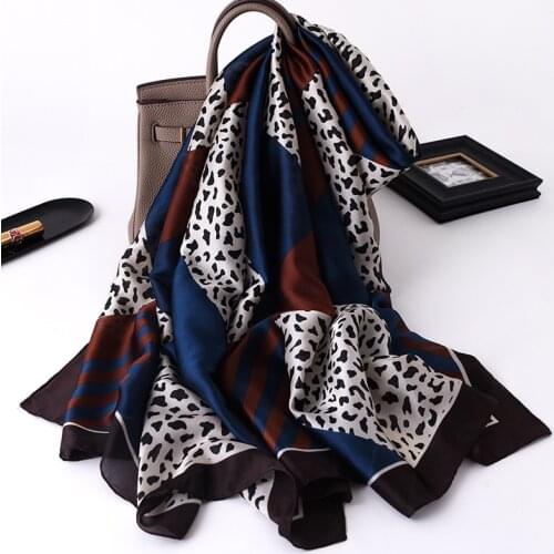 New Brand Designer Silk Scarf Leopard Dot Patchwork Foulards Bandana Long Large Shawls Wrap Neck Scarves Pashmina Hijab 180*90Cm
