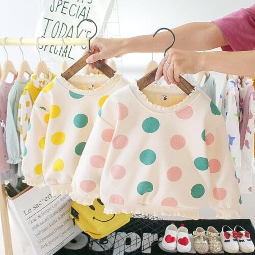 Little Girl Autumn Winter Cotton Dot Print Toddler Kids Baby Girls Sweatshirt Childrens Clothes For Girl Sweater Fleece