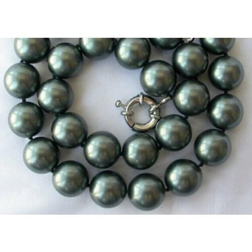 Stunning big 12mm round Tahiti black south sea shell pearl necklace AAA style Fine Noble real Natural free shipping