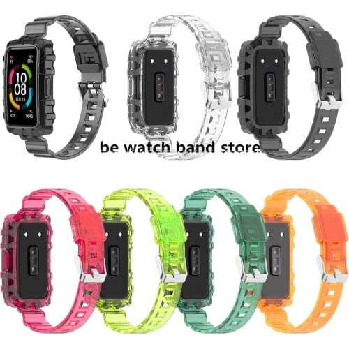 Transparent Strap for Huawei Honor Band 6 SmartWatch Wristband Sport TPU Replacement Watchband Clear Bracelet Belt Bumper Cove