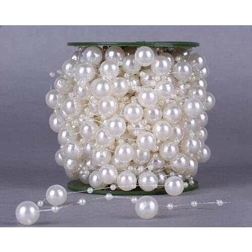 A Roll 25 Meters Length 14MM And 4MM Beads Wire Plastic Pearl Chain Wedding Supplies DIY Accessories Celebration Christmas Decor