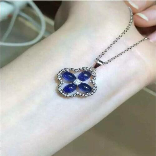 Sapphire necklace pendant Natural sapphire 925 sterling silver Swan style Fine jewerly 4*6mm 4pcs gemstone