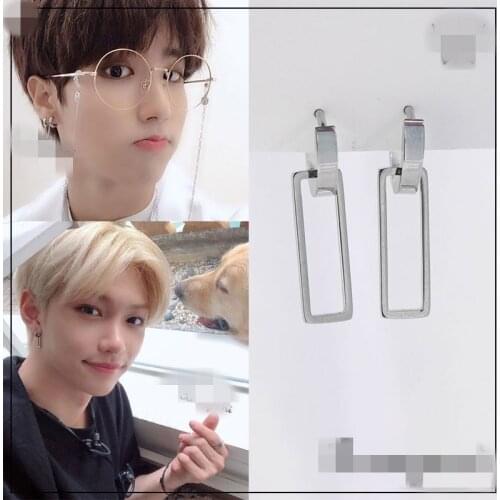 KPOP Stray Kids Combination Han Han Zhicheng Felix Li Longfu Same Earrings Rectangular Geometric Earrings