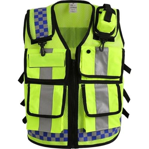 Motorcycle HONGKONG STYLE Reflective Vest Lattice Screen Cloth Safety Vest Traffic Police Zipper Reflective vest