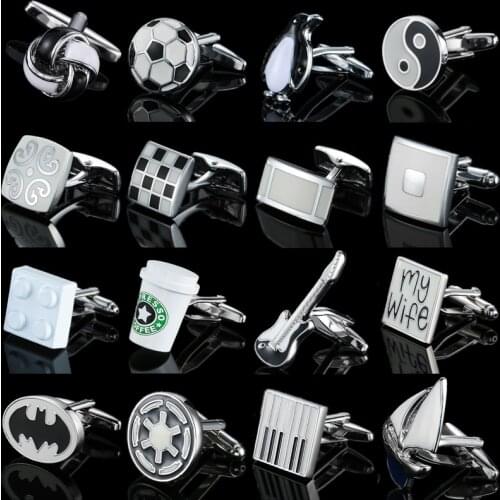 High Quality Mens Cufflinks White Enamel Animal Guitar Cuffs Clip Jewelry Clothes Accessories Geometric Cuff Buttons