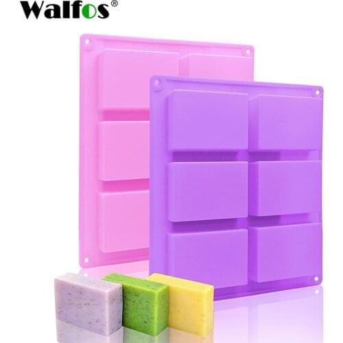 WALFOS HOT Silicone Pudding Candy Mold 6 Cavity Square Silicone Soap Mold Handmade Candle Decorating Mould Soap Craft Supplies