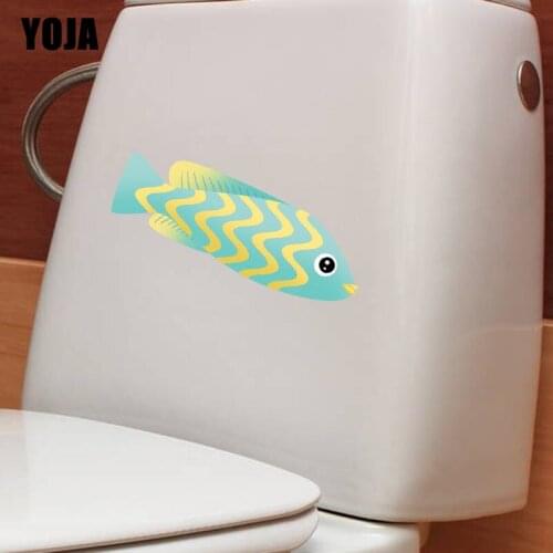 YOJA 23.5*7.7CM Fish With Pattern Living Room Home Decor Toilet Sticker Wall Decal Cartoon Animal T3-1048