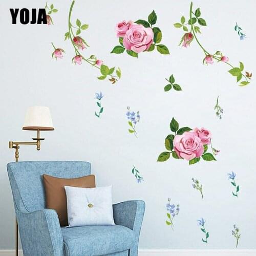 YOJA 48.8×39.9CM Rose Flower Branch Fresh Wall Decoration Stickers Fashion Home Accessories 8WS0069