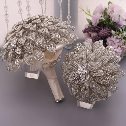 YouLaPan HF01 Luxury Diamond Wedding Bouquet Rhinestone Leaf Flowers Elegant Bridal Bouquet Handmade Wedding Hand Bouquet