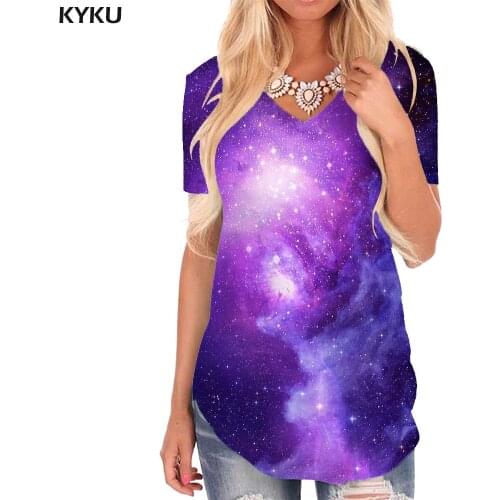KYKU Colorful T-shirt women Galaxy Tshirts Printed Nebula Funny T shirts Space V-neck Tshirt Womens Clothing Punk Rock Printed