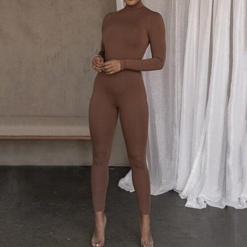 Women Bodysuit Zipper Elastic Jumpsuit Bodycon Skinny Slim Casual Overalls Workout Fitness Rompers Playsuit Streetwear Clubwear