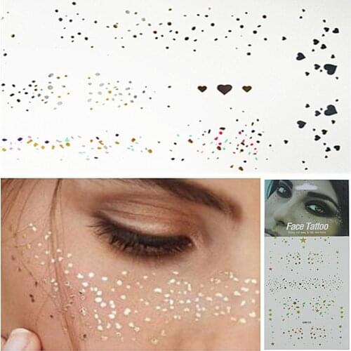 Women Face Tattoo Sticker Waterproof Metallic Temporary Freckle Tattoo Fashion Jewelry for Party Body Art Decal