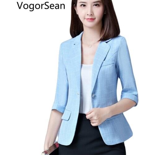 Womens Formal Basic Blazers Jackets Female Spring Autumn New Half Sleeve Slim Coat Blazer Suit Tops For Work Women