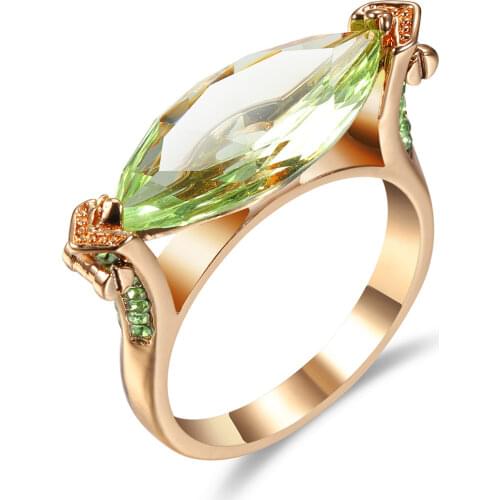 New Arrival Female Rings Rose Gold Color Horse Eye Green Zircon Rings for Women Wedding Jewelry Girlfriend Gift Anillos Mujer