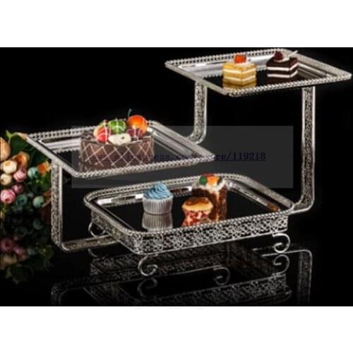 1 PCS Creative three-layer silver-plated snack rack multi-layer cake plate square multi-layer dessert rack buffet rack
