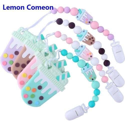 1PC Ice Cream Silicone Teether Beads Baby Teething Pacifier Chain Nursing Pacifier Clip BPA Free Baby Teether For Baby Gift Toy
