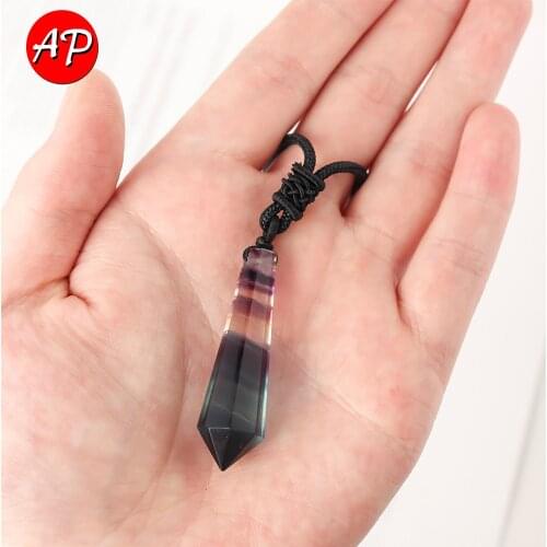 1pc Natural Crystal Rainbow Fluorite Pendulum Pendant Therapy Crystal Aura Divination Necklace