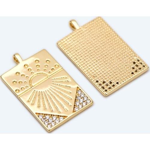 10pcs CZ Paved Sun Rectangle Charm Pendant, Jewelry Findings, Jewelry Making, Diy Material, Jewelry Supplies (GB-2057)