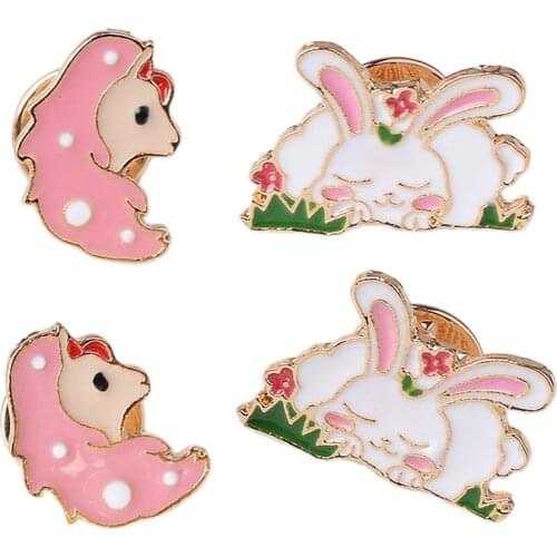 2 Pairs Cute Horse Rabbit Brooch Lapel Pin Jewelry Women Fashion Jewelry Corsage Gifts