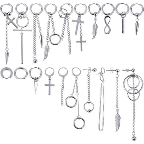 20 pcs/set KPOP DNA Korean Earrings Stainless Steel Chain Feather Idol Men Women Rock Grunge Hipster Punk Stud Earrings Unisex