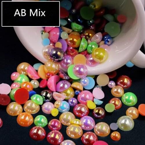 AB Colors Half Pearl Mixed Size from 1.5mm To 10mm Craft ABS Resin Flatback Half round imitation pearls