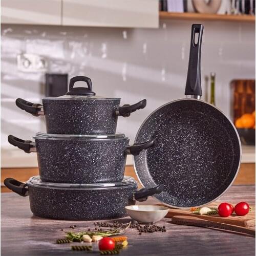 Arven 7 Piece Black Granite Pots Set