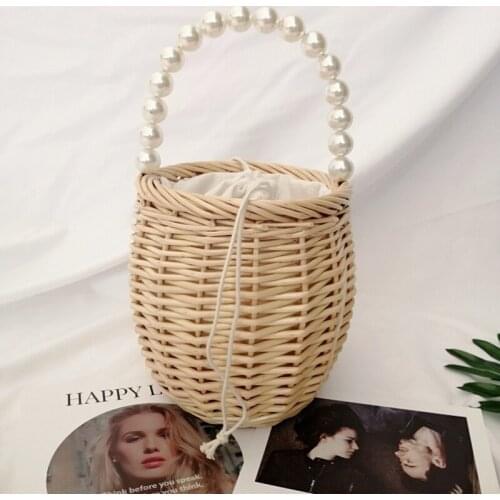 Bead Bamboo Basket Rattan Straw Bag Same Style Willow Travel Holiday Handbag Luxury Bags Women