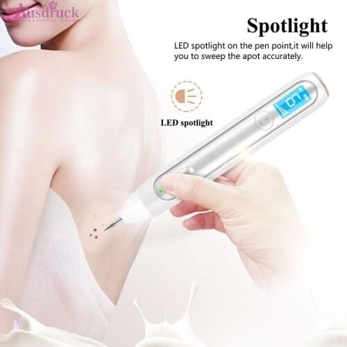 Wireless Rechargeable Laser Dark Spots Mole Freckle Tattoo Wart Removal Pen Skin Tag Spot Eraser with LCD Screen and Spotlight