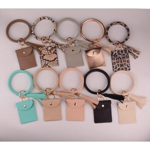 New Styles PU Leather Leopard Keyring Bracelet Credit Card Holder Wrist Keychain Snake Pattern Snap Card Wallet Keychain DZ0129