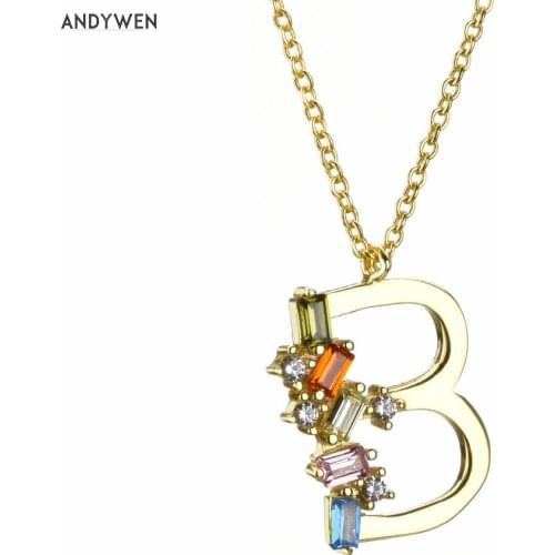 ANDYWEN 925 Sterling Silver Be S E L F Initial Pendant Necklace Rainbow Long Chain Gold Name Women Jewelry Best Gift For Party
