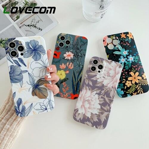 For iPhone 12 Pro Max Case Vintage Flowers Leaves Phone Case For iPhone 11 12 Pro Max XS Max X XR 8 7 Plus Matte Soft Back Coque
