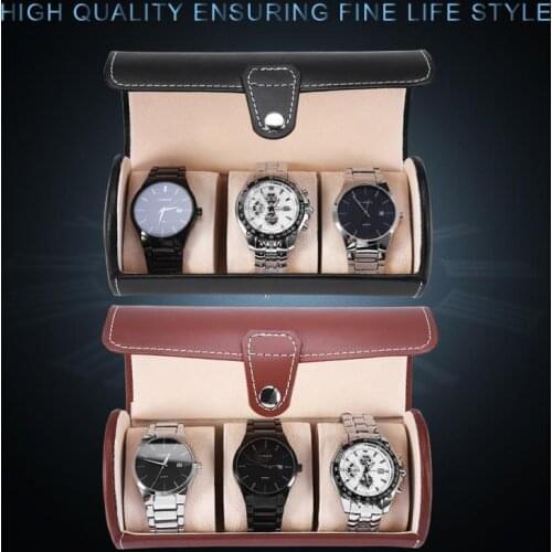 2Colors 3 Grids Cylinder Watch Roll Holder Wristwatch Display Case Jewelry Gift Storage Box