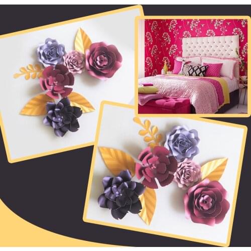 DIY Giant Paper Flowers Backdrop Artificial Handmade Paper Mix Flower 5PCS + 4 Leaves Wedding & Party Deco Home Decoration