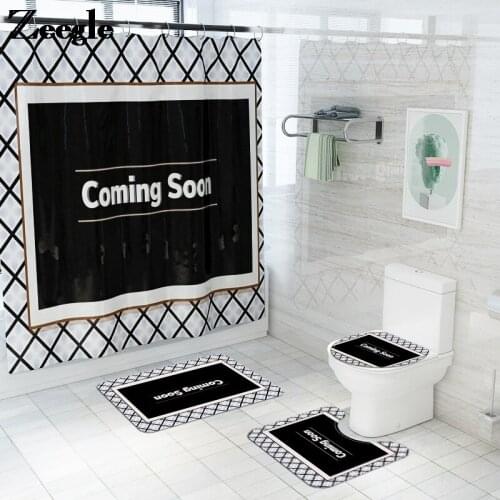 Bath Mat and Waterproof Shower Curtain Set Printing Toilet Mat Memory Foam Non-slip Foot Mat Nordic Style Bathroom Carpet Rug