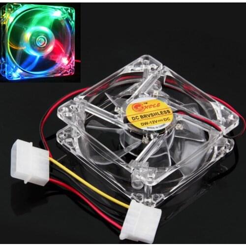 Colorful Quad 80x80x25mm 4-LED Light Neon Clear 80mm Hydraulic Bearing PC Computer Case Cooling Fan Mod Blue And Colorful Light