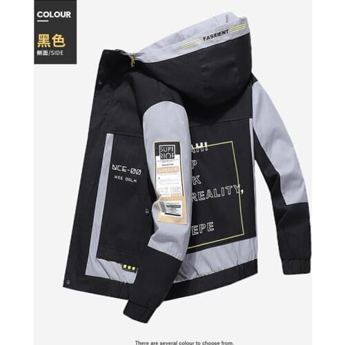 Spring Autumn Patchwork Streetwear Jackets Japan Style Men Hooded Casual Loose Print Windbreaker Jacket Male Hip Hop Coat Homme