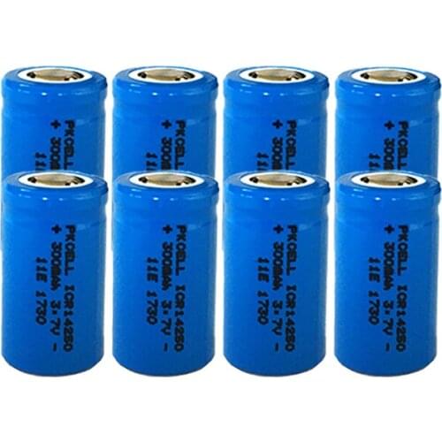 8X PKCELL ICR14250 Size 1/2AA 300mAh 3.7V Lithium Battery Li-ion Rechargeable Batteries For LED FlashLights Toy Cars
