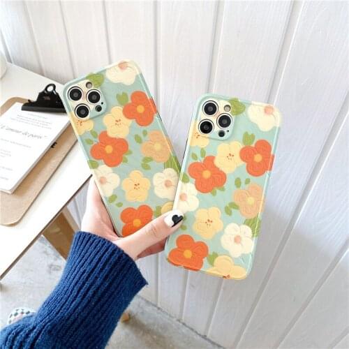 Retro Sweet Girls flower oil painting art Japanese Phone Case for iPhone 12 11 Pro Max XS Max XR 7 8 Plus 7Plus case Cute Cover