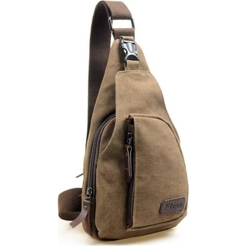 Mens Canvas Unbalance Backpack Shoulder Sling Chest/Hiking Bicycle Bag (Coffee)