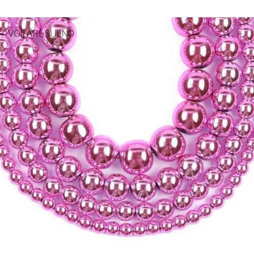 Nano Vacuum Plating Rose Red Hematite Stone Flat Round Beads For Jewelry Making 3-10mm Charm Spacer Loose Beads Diy Bracelets15"