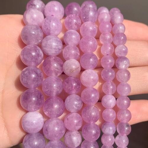 Natural Light Purple Amethysts Crystal Round Loose Angelite Stone Beads for Jewelry Making DIY Bracelets 15'' 6/8/10mm